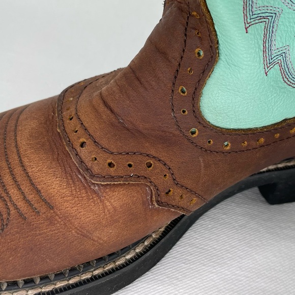 Justin Gypsy Boots Women’s 7B Brown Turquoise Blue Leather Embroidered Western - Picture 13 of 16